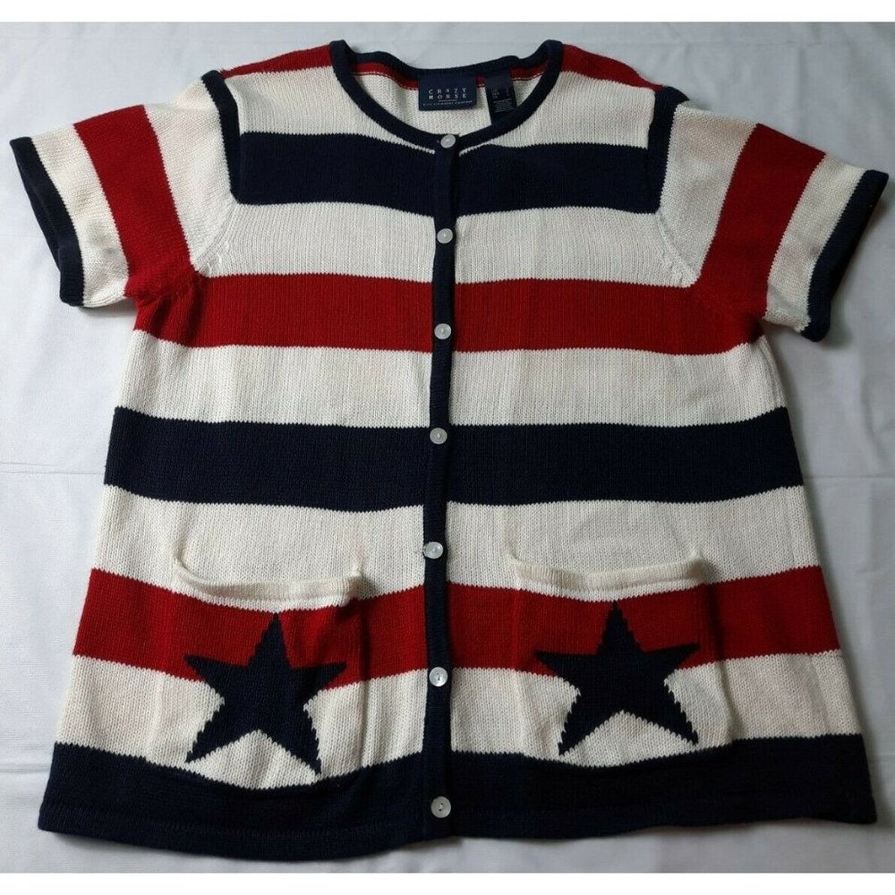 CRAZY HORSE Cardigans - Red White Blue with Stars - sz. Large